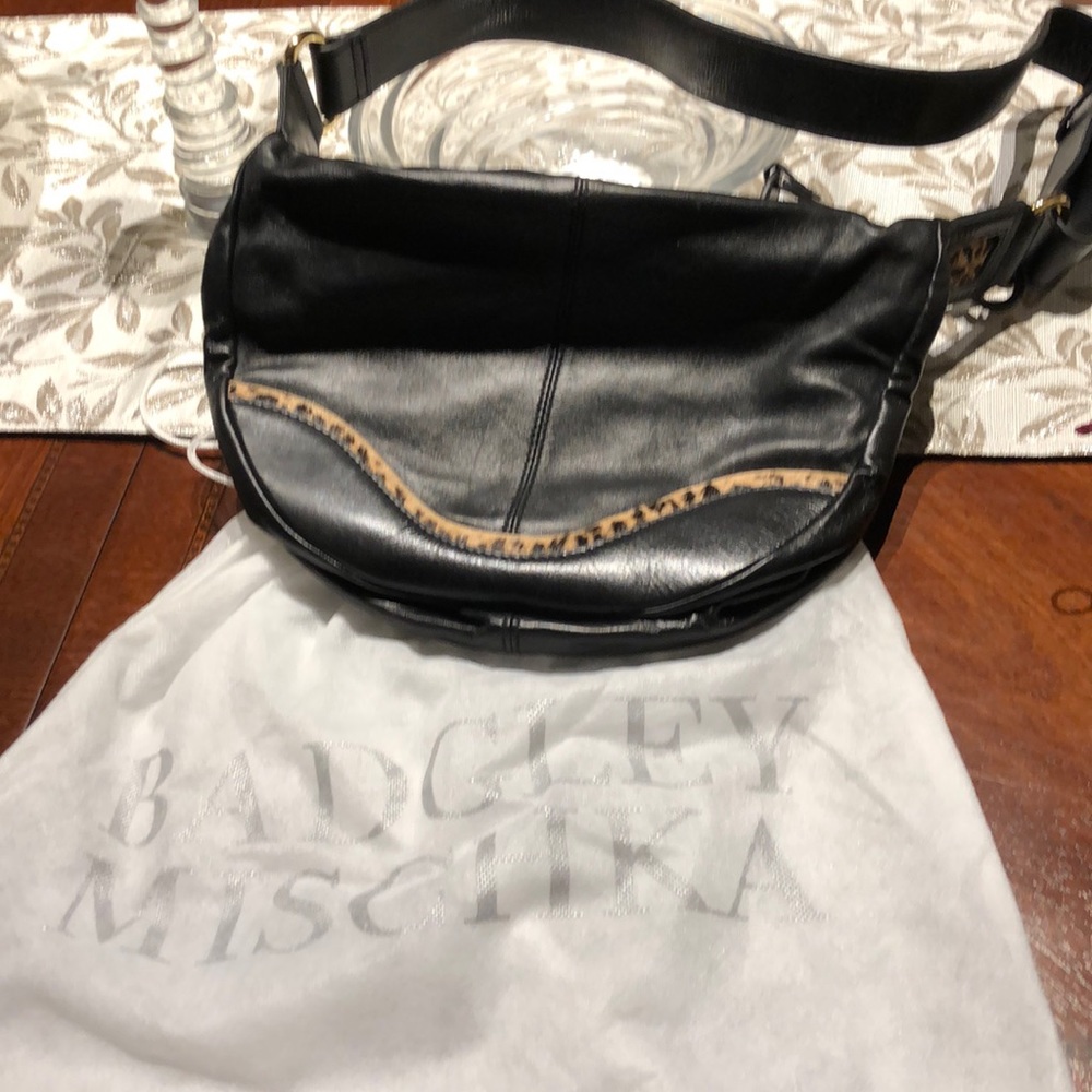 Badgley Michka Black & leopard print Hobo handbag